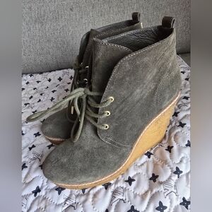 Tory Burch Olive Suede Wedge Ankle Boots